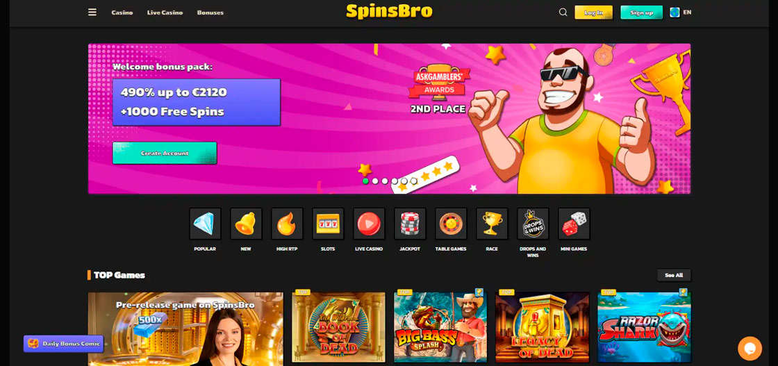 SpinsBro casino online sceen